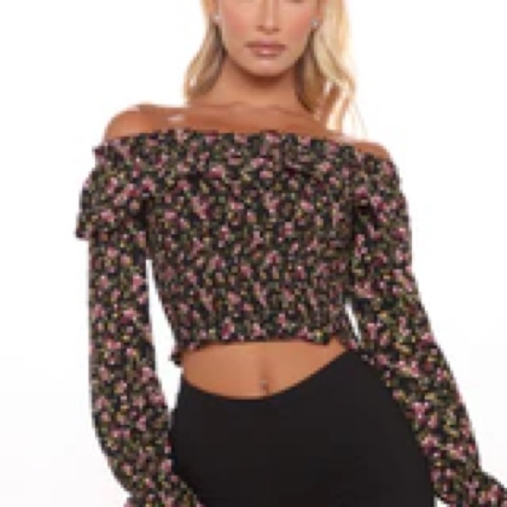 Fashion Nova Flower Boss Off Shoulder Top
